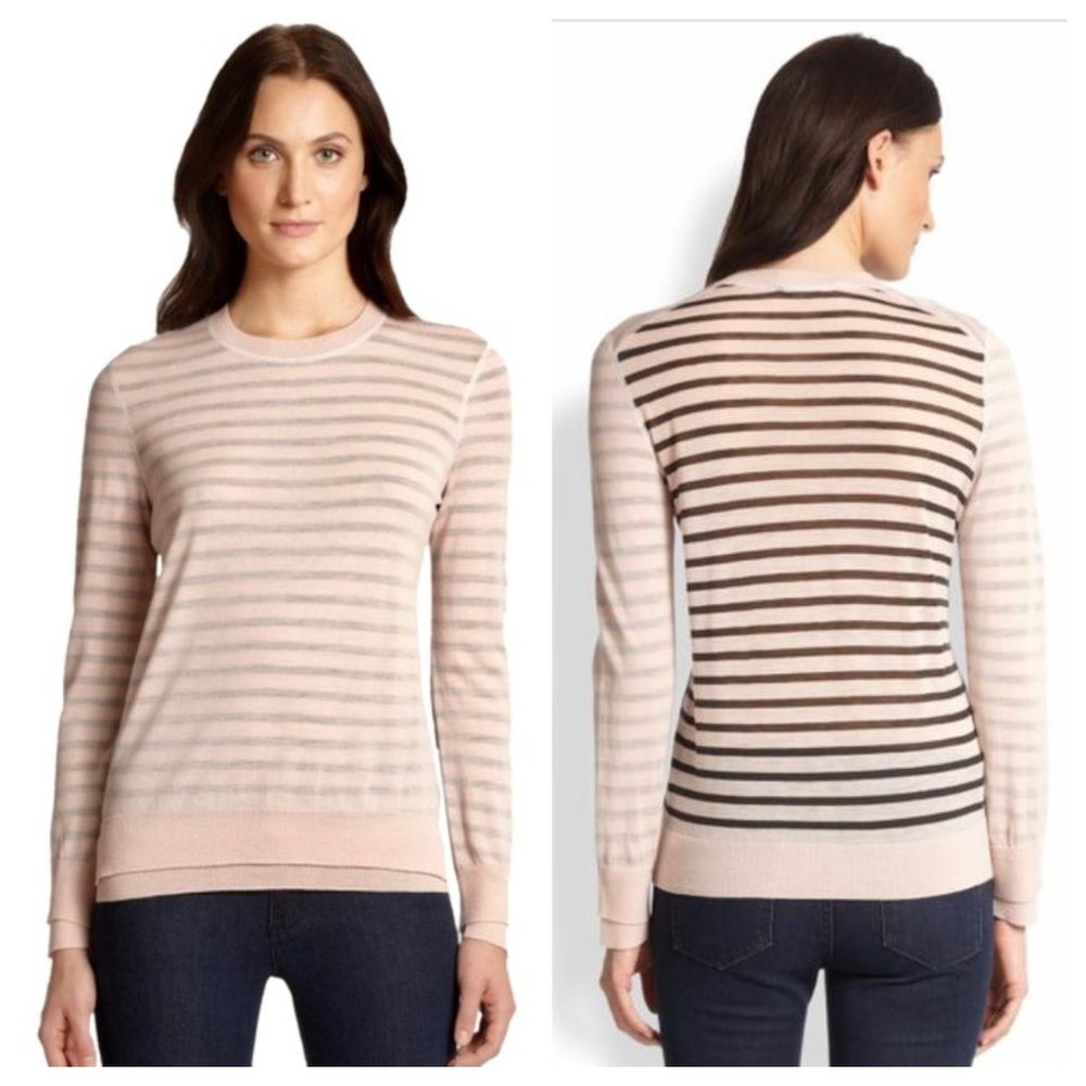 TORY BURCH NAIA striped thin sweater MEDIUM double layer 100% wool